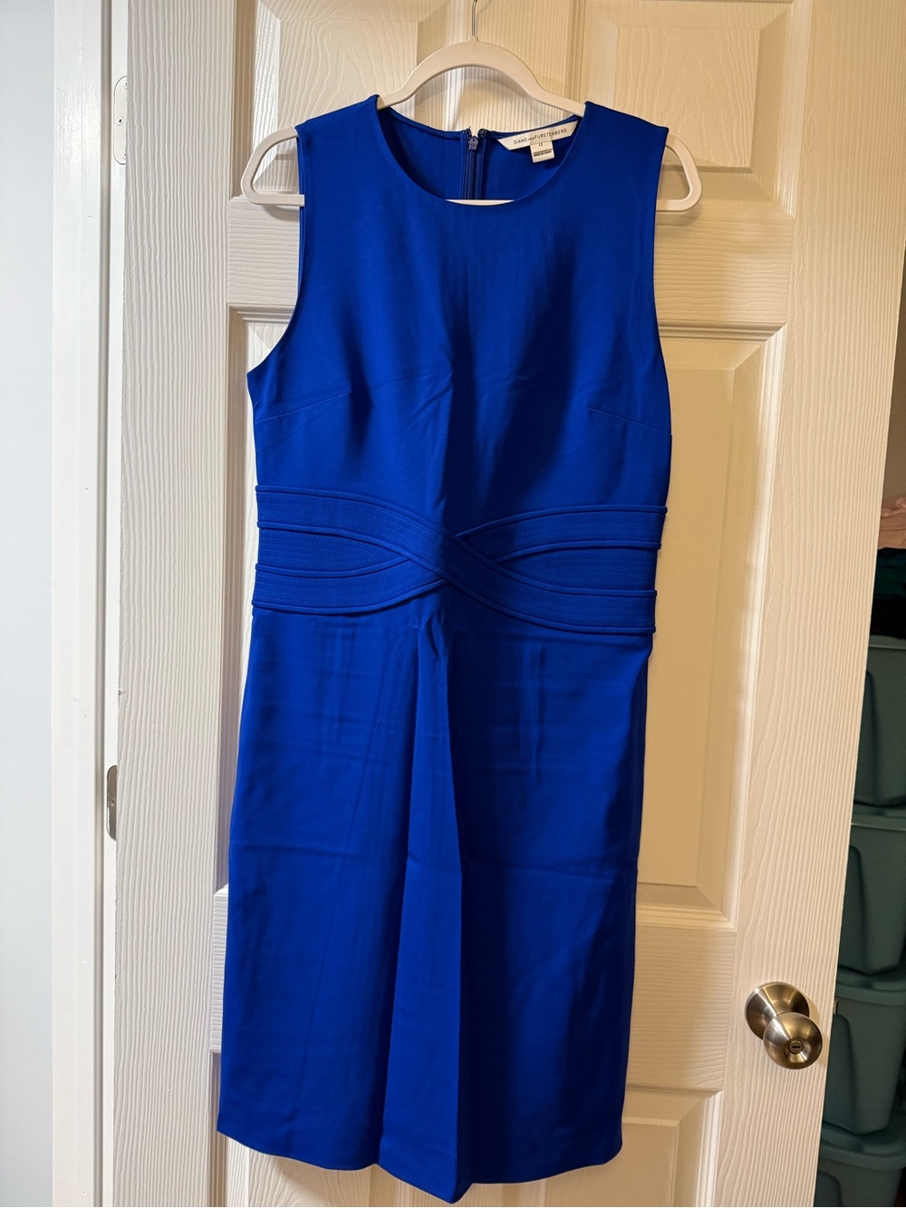 Diane Von Furstenberg Cobalt Blue Sleeveless Sheath Dress Sz 12